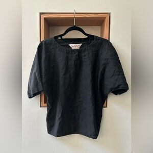 Vintage Diane Von Furstenberg top black bat wing short sleeve sz S Linen Blouse